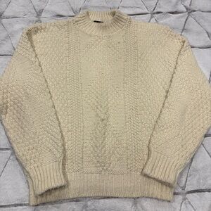 VTG 60s Campus Wintuk Orlon Acrylic Beige Knit Fisherman Pullover Sweater Xl